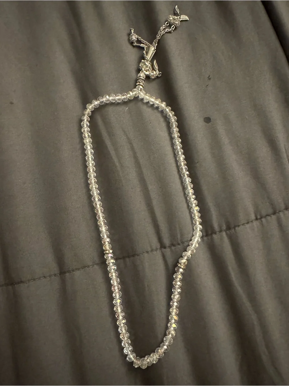 Vintage Aurora Borealis Crystal Angel Necklace Silver Tone